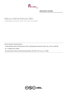 Note sur l édit de Paris de 1563. - article ; n°1 ; vol.2, pg 286-288