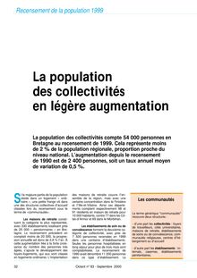 Recensement de la population 1999 - La population des collectivités en légère augmentation (Octant n° 83)