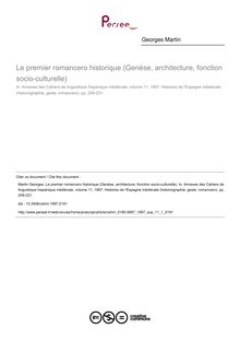 Le premier romancero historique (Genèse, architecture, fonction socio-culturelle) - article ; n°1 ; vol.11, pg 209-231
