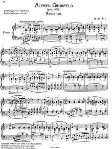 Partition No.1 - Romance, Piano pièces, Op.45, Grünfeld, Alfred