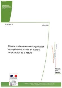 Mission sur l évolution de l organisation des opérateurs publics en matière de protection de la nature
