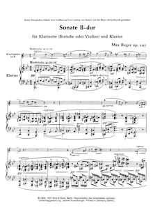 Partition de piano et violon (alternate) , partie, Sonate B-dur für Klarinette (Bratsche oder Violine) und Klavier, Op.107