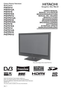 Notice TV Plasma Hitachi  P50TP01UA
