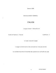Italien LV1 2008 Sciences Economiques et Sociales Baccalauréat général