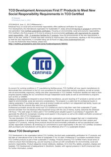 TCO Development Announces First IT Products to Meet New Social Responsibility Requirements in TCO Certified