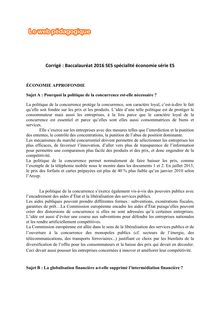 Baccalauréat SES 2016 - Série ES, spécialité économie