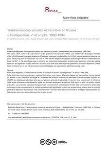Transformations sociales et transition en Russie : « Intelligentsias »* et emploi, 1988-1994 - article ; n°3 ; vol.37, pg 291-304