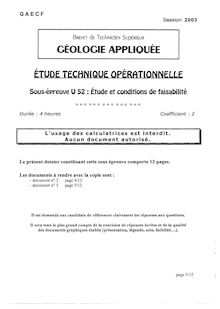 Etude et conditions de faisabilité 2003 BTS Géologie appliquée