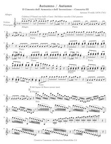 Partition violon solo, violon Concerto en F major, RV 293, L autumno (Autumn) from Le quattro stagioni (The Four Seasons)