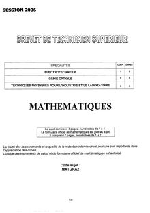 Mathématiques 2006 BTS Techniques physiques pour l industrie et le laboratoire