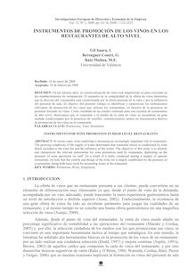 INSTRUMENTOS DE PROMOCIÓN DE LOS VINOS EN LOS RESTAURANTES DE ALTO NIVEL (INSTRUMENTS FOR WINE PROMOTION IN HIGH LEVEL RESTAURANTS)