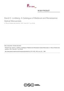 David C. Lindberg, A Catalogue of Medieval and Renaissance Optical Manuscripts  ; n°1 ; vol.29, pg 92-94