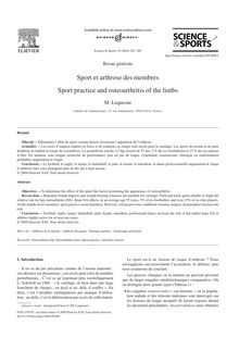 Sport et arthrose des membres Sport practice and osteoarthritis of ...
