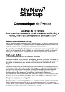 Communiqué de presse : lancement de la nouvelle plateforme de crowdfunding à Nantes - My New Startup