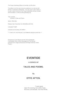 Eventide - A Series of Tales and Poems