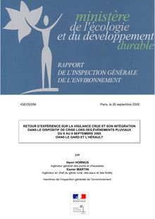 Retour d expérience sur la vigilance crue et son intégration dans le dispositif de crise lors des événements pluviaux du 6 au 9 septembre 2005 dans le Gard et l Hérault