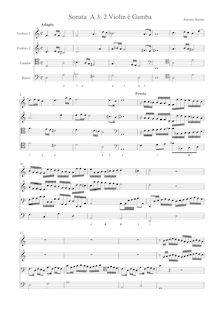 Partition complète, Sonata pour 2 violons, gambe et Continuo, Bertali, Antonio
