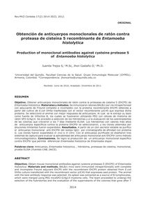 Obtención de anticuerpos monoclonales de ratón contra proteasa de cisteína 5 recombinante de Entamoeba histolytica