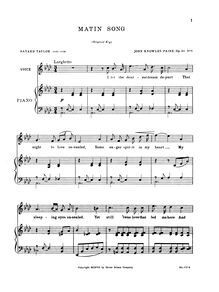 Partition No.1: Matin Song, 4 chansons, Op.29, Paine, John Knowles
