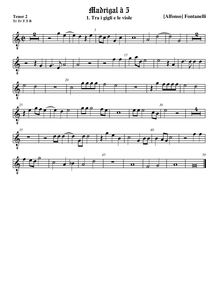 Partition ténor viole de gambe 2, octave aigu clef, Primo Libro di Madrigali