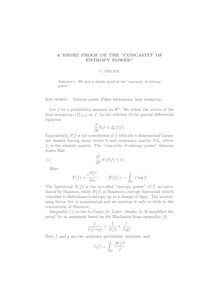 A SHORT PROOF OF THE “CONCAVITY OF ENTROPY POWER”