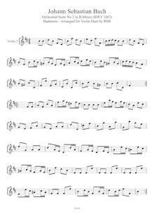 Partition violon 2,  No.2, Overture, B minor, Bach, Johann Sebastian