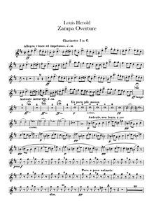 Partition clarinettes 1, 2 (C), Zampa, ou La fiancée de marbre, Opéra comique en trois actes