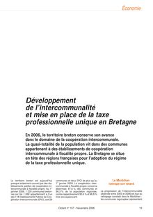Développement de l intercommunalité et mise en place de la taxe professionnelle unique en Bretagne (Octant n° 107)