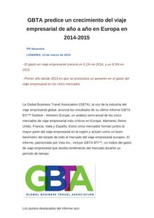 GBTA predice un crecimiento del viaje empresarial de año a año en Europa en 2014-2015