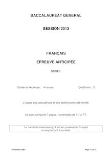 Sujet du bac serie L 2013: Français et littérature-métropole