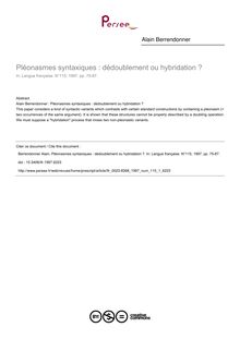 Pléonasmes syntaxiques : dédoublement ou hybridation ? - article ; n°1 ; vol.115, pg 75-87