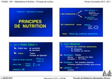 PCEM2 MI1 Métabolisme et Nutrition Principes de nutrition Année Universitaire