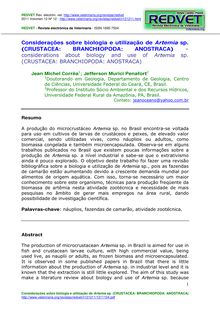 Considerações sobre biologia e utilização de Artemia sp. (CRUSTACEA: BRANCHIOPODA: ANOSTRACA) – considerations about biology and use of Artemia sp. (CRUSTACEA: BRANCHIOPODA: ANOSTRACA)