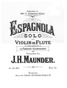 Partition de piano, Espagnola. Solo pour violon ou flûte avec Pianoforte accompagnement.