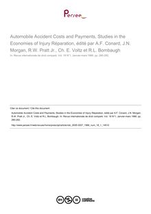 Automobile Accident Costs and Payments, Studies in the Economies of Injury Réparation, édité par A.F. Conard, J.N. Morgan, R.W. Pratt Jr., Ch. E. Voltz et R.L. Bombaugh - note biblio ; n°1 ; vol.18, pg 280-282
