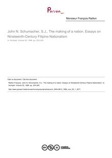 John N. Schumacher, S.J., The making of a nation. Essays on Nineteenth-Century Filipino Nationalism  ; n°1 ; vol.52, pg 203-205