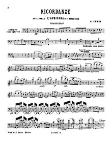Partition de violoncelle (B/W), Ricordanze dell  opéra L Africana di Meyerbeer