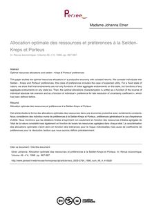 Allocation optimale des ressources et préférences à la Selden-Kreps et Porteus - article ; n°4 ; vol.49, pg 967-987