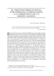 El proceso presupuestal colombiano: comentarios a la propuesta de la Misión Asesina(Colombian Budgetary Process: Comments to Alesina s Mission Proposals)