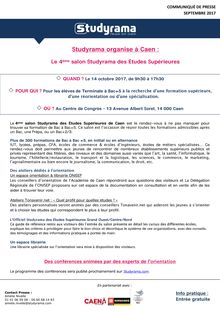 Studyrama organise le 4ème salon des Études Supérieures à Caen le 14 octobre