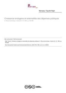 Croissance endogène et externalités des dépenses publiques - article ; n°2 ; vol.44, pg 335-368