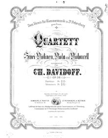 Partition violon 1, corde quatuor, A major, Davydov, Karl