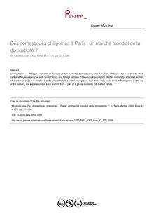 Des domestiques philippines à Paris : un marché mondial de la domesticité ? - article ; n°170 ; vol.43, pg 373-396