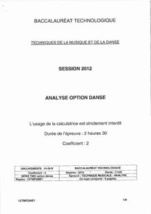 Sujet du bac serie TMD 2012: Analyse option Danse-métropole