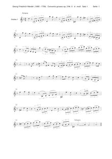 Partition violons I, Concerto Grosso en D minor, HWV 316, D minor par George Frideric Handel