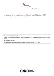La densité de la population en Turquie en 1914 et en 1927 - article ; n°210 ; vol.37, pg 520-526