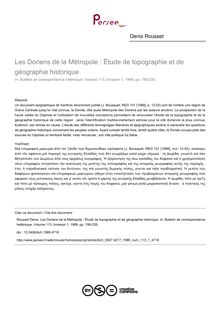 Les Doriens de la Métropole : Étude de topographie et de géographie historique - article ; n°1 ; vol.113, pg 199-239