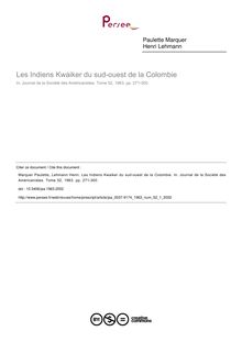 Les Indiens Kwaiker du sud-ouest de la Colombie - article ; n°1 ; vol.52, pg 271-300