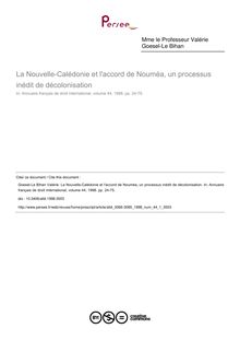La Nouvelle-Calédonie et l accord de Nouméa, un processus inédit de décolonisation - article ; n°1 ; vol.44, pg 24-75