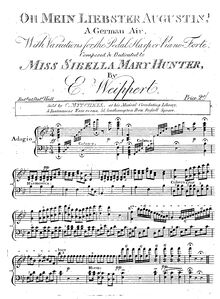 Partition complète, Oh Mein Liebster Augustin. A German Air. avec Variations pour pour pédale harpe ou Piano Forte